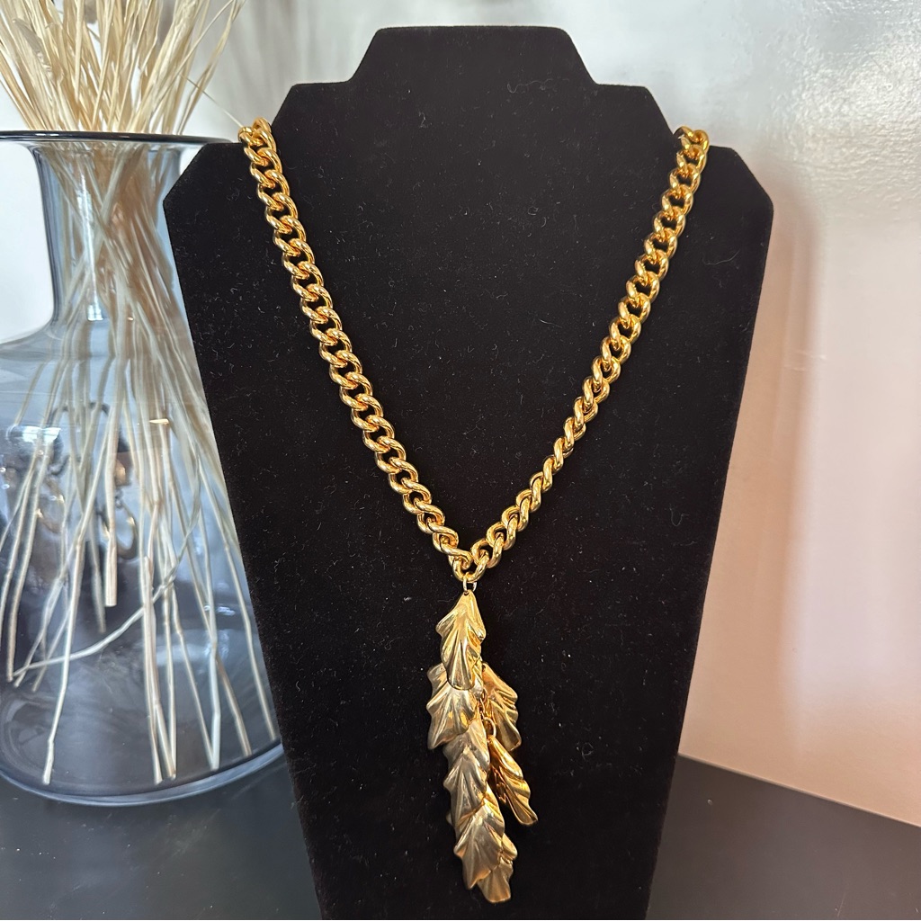 Ne7 Vintage Escada Gold Leaf Sautoir Necklace